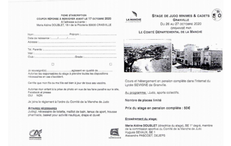 Stage Minimes et Cadets Granville 26 et 27/10