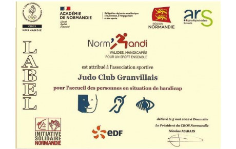 LABEL Norm Handi attribué au Judo Club Granvillais