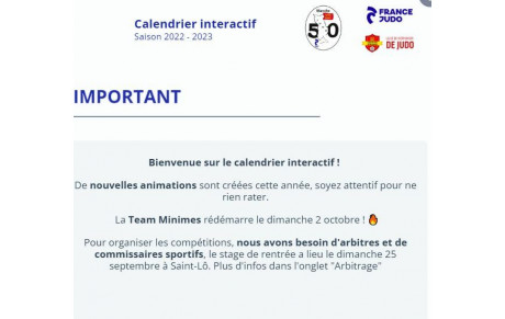 Calendrier inter actif Saison 2022 - 2023